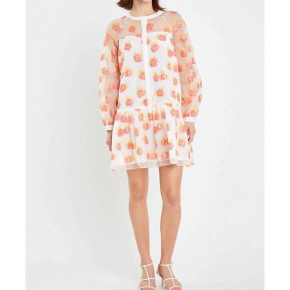 NEW ENGLISH FACTORY aurora floral organza mini dress in orange - Picture 8 of 8